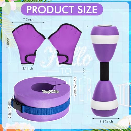 Water Aerobics Set Aquatic Exercise Set Include Water Foam Dumbbell Swim Aquatic Cuffs Ankle Arm Swimming Glove Pool Resistance Weights Pool Fitness Equipment for Training - color: Purple