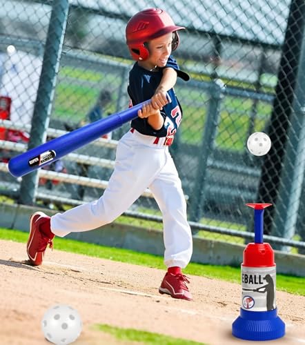 KAK Baseball Training Tee Ball Popper, Pop Up Baseball Trainer with Baseball Bat & 2 Practice Balls, Hitting Tee for Perfect Swings, Batting Practice Equipment Indoor Outdoor, No Pitcher Required