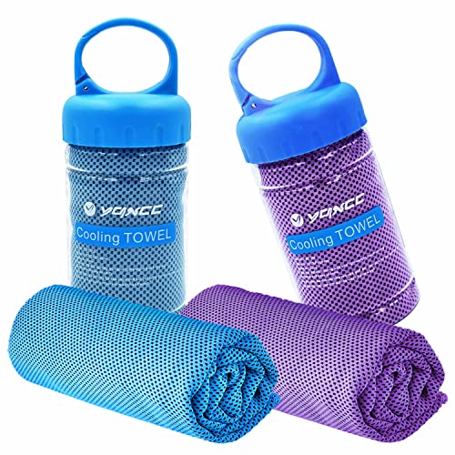 2 Pack Cooling Towels (47"x12"), Ice Cool Neck Towel, Soft Breathable Microfiber for Yoga, Golf, Gym, Running, Camping & Hot Weather - color: Light Blue/Purple
