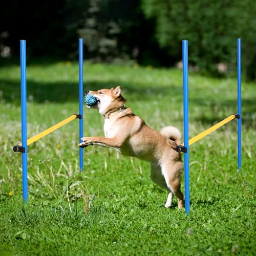8 Set Dog Agility Jump Adjustable Dog Agility Hurdle Training Equipment Portable Jumper Hurdle Park Indoor Outdoor Exercise Tool 3.44ft High/ 2.95ft Wide(Blue and Yellow)