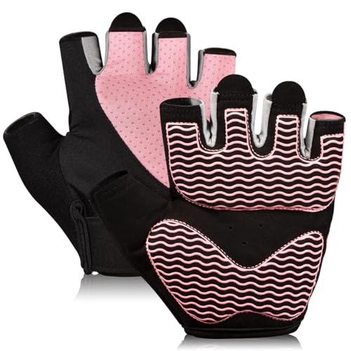 sunnex Workout Gloves for Women - Breathable Weight Lifting Gloves with Non-Slip Silicone Padding, Fingerless Gym Gloves for Cycling, Rowing, Pull Ups & Training (4 Sizes) - color: JS-PINK, size: Medium