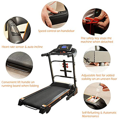 Foldable 16.5 Inch Cardio Fitness Portable Treadmill with Bluetooth Connectivity, LCD Display, and Tracking Apps for Home Gym Equipment, Black - color: Black Large