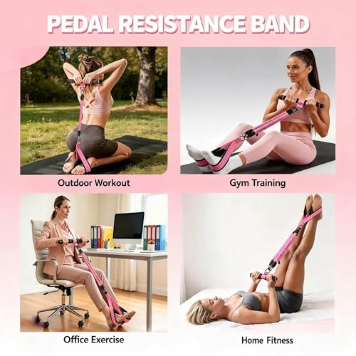 Pedal Resistance Band with Handle, 4 Fabric Covered Tubes 10-90 lbs Exercise Bands with Ankle Straps, Includes Massage Roller & Carry Bag, Full Body Home Gym Workout Equipment for Women and Men