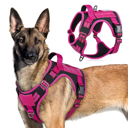 rabbitgoo Tactical Dog Harness for X-Large, No Pull Military Service Vest - color: Black & Rose Red, size: X-Large