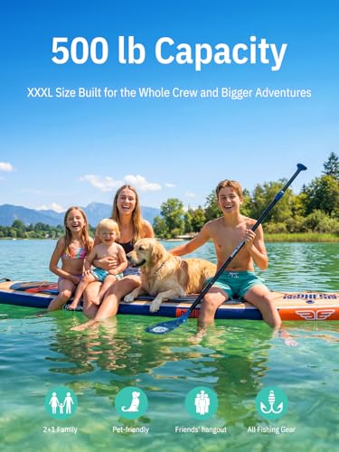 Niphean (Extra Large) Inflatable Paddle Board, SUP for 2+1 People/Family 500lbs Capacity Stand Up Paddle Board with SUP Accessories, StabilTrac Fin Non-Slip Paddleboard for Adults - color: Gray