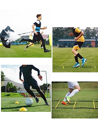 GHB Agility Ladder,Football Training Equipment Set,4 Agility Hurdles, 20 feet12 Rungs Speed Ladder,12 Disc Cones,Resistance Parachute, Jump Rope, 5 Resistance Bands