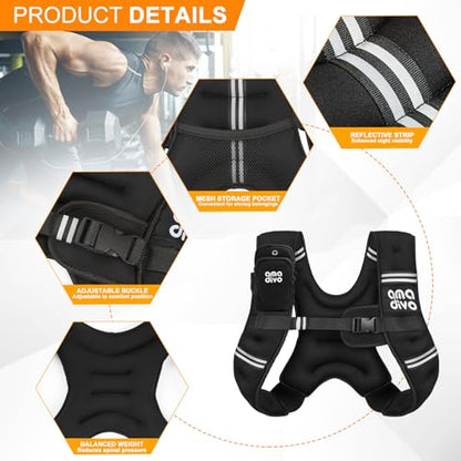 Weighted Vest for Men Women (20lb 16lb 12lb 8lb), Reflective Weighted Vest for Walking, Running, Workout & Fitness, Strength Training, Adjustable Buckles with Detachable Bag - size: 12 lbs