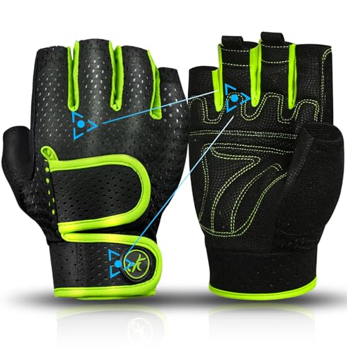 Workout Gloves Padded Weight Lifting Gloves for Men/Women, [3MM Gel] Fingerless Grip Gym Gloves Fitness Gloves for Exercise,Hanging,Weightlifting, Cycling, Pull ups, Rowing - color: Green, size: Medium