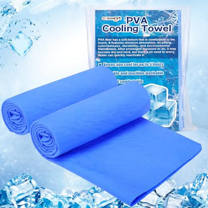 PVA Cooling Towels - Quick Chilly Gym Towel Lasts 5 Hours for Neck and Face Hot Weather, Highly Absorbent, UPF 50+ for Outdoor Workout Sports Golf (2Pcs 33.5" x 13", Blue)
