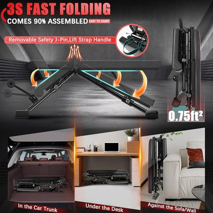 OPPSDECOR Fitness Weight Bench, 900LBS Adjustable Incline/Decline/Flat Bench with Quick Folding & Setup, Strength Training Bench Press Bench for Home Gym Full Body Workout