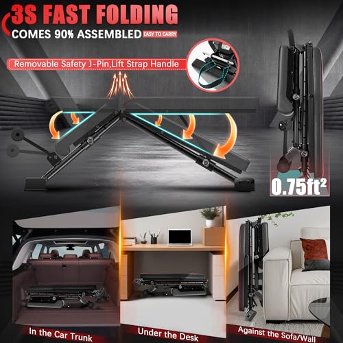 OPPSDECOR Adjustable Weight Bench, 900LBS Incline/Decline/Flat Fitness Bench with Quick Folding & Setup, Strength Training Bench Press for Home Gym Full Body Workout