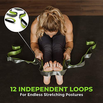Stretching Strap for Physical Therapy, 12 Multi-Loop Stretch Strap 1.5" W x 8' L, Neoprene Handles, Physical Therapy Equipment, Yoga Straps for Stretching, Leg Stretcher.