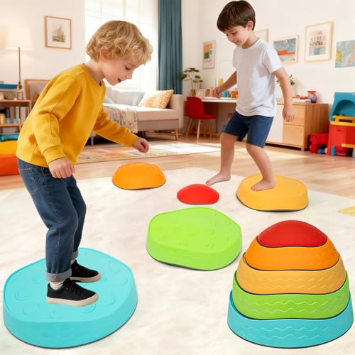 Gentle Monster Stepping Stones for Kids, Set of 6/8/11 PCS for Balance with Non-Slip Bottom - Exercise Coordination and Stability (Egg-Colorful) - color: Egg-Colorful