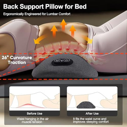 3 in 1 Back Massager, Electric Lumbar Support Pillow Heat Vibration Massage Lower Back Spine Decompression Device, Light Gray