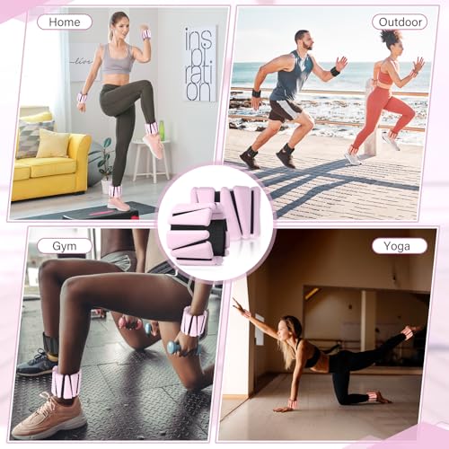 Wrist and Ankle Weights for Women Men Set of 4(1 lb Each) adjustable Arm Leg Silicone Weighted Wristbands Bracelets for Pilates Yoga Gym Workout Running Walking Strength Training(Pink) - color: Pink