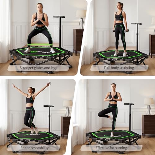 East Mount Foldable Mini Trampoline Indoor, Folding Rebounder Trampoline for Adults with Handles, Exercise Rebounder, Small Trampoline for Adults, for Indoor Garden Workout