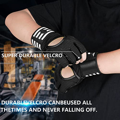 MOREOK Weight Lifting Gloves Gym Workout Gloves with Wrist Wrap Support for Men/Women-[Curved Open Back] Fitness Gloves for Weightlifting,Exercise,Training,Pull ups,Fitness,Rowing - size: Medium