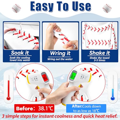 12 Pcs Baseball Cooling Towels 38x12 Inch Breathable Baseball Microfiber Ice Towel Fast Drying Workout Rags Bulk Sport Team Gift for Team Gym Running Coach Sport Party Favors(White,Blue)