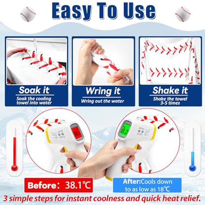 12 Pcs Baseball Cooling Towels 38x12 Inch Breathable Baseball Microfiber Ice Towel Fast Drying Workout Rags Bulk Sport Team Gift for Team Gym Running Coach Sport Party Favors(White,Blue)