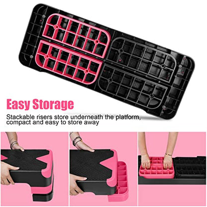 27" Exercise Workout Aerobic Step Platform with Adjustable 4"-6"-8" Risers - color: Red