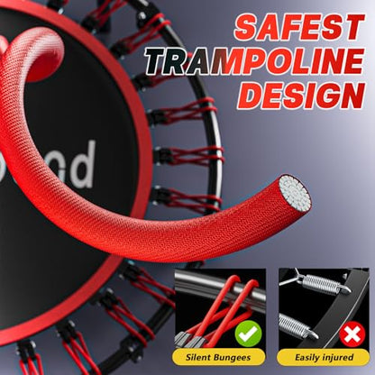 SkyBound Foldable Mini Trampoline - Fitness Rebounder with Quiet Bungees, U-Shape Adjustable Foam Handle, Stable Indoor Exercise Trampoline for Adults