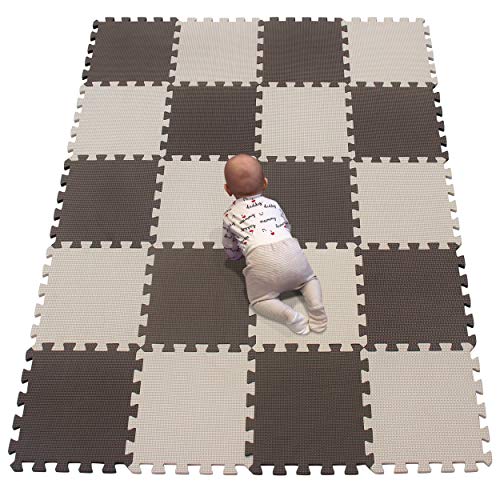 YIMINYUER® 20 Tiles (30cm×30cm×1cm Each Tile) Baby Soft Puzzle Play Mats, Kids Thick EVA Foam Floor, Toddlers & Children's Soft Interlocking Mat R06R10G301020 - color: Brown Beige