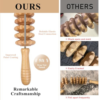 Cellulite Massage Tool Wood Therapy Massage Tools Fascia Blaster Cellulite Roller Lymphatic Drainage Massager Deep Tissue Massage Stick for Legs Thighs Muscle Relief Recovery(White 9-Wheel) - color: Nude 9-wheel