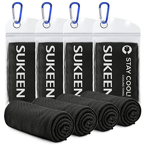 Sukeen [4 Pack Cooling Towel (40"x12"), Soft Breathable Chilly Microfiber Towel for Yoga,Sport,Running,Gym,Workout,Camping,Fitness,Workout & More Activities