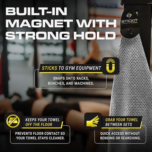 Microfiber Gym Towel - Sweat Absorbing, Quick Dry & Odor-Resistant Workout Towel for Men & Women with Magnet & Clip for Easy Attachment to Benches, Equipments & Bags - 29” x 29” (Grey)