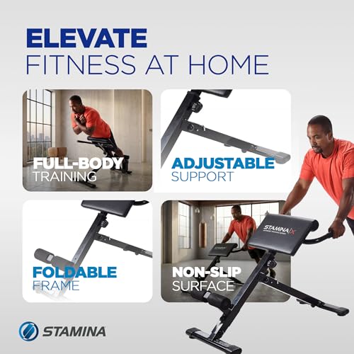 Stamina X Adjustable Ab, Back, and Core Strength Exercise, Sit-Up Fitness Hyperextension Weight Bench for At-Home Workouts