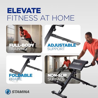 Stamina X Adjustable Ab, Back, and Core Strength Exercise, Sit-Up Fitness Hyperextension Weight Bench for At-Home Workouts