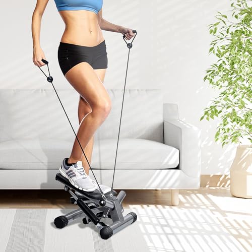 BalanceFrom Mini Stepper Exercise Machine, 300 Pound Weight Capacity – Compact Home Gym Equipment with Resistance Bands, LCD Monitor, Adjustable Height, and Non-Slip Footplates