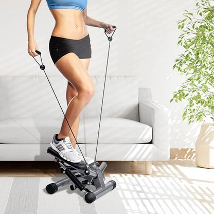 BalanceFrom Mini Stepper Exercise Machine, 300 Pound Weight Capacity – Compact Home Gym Equipment with Resistance Bands, LCD Monitor, Adjustable Height, and Non-Slip Footplates