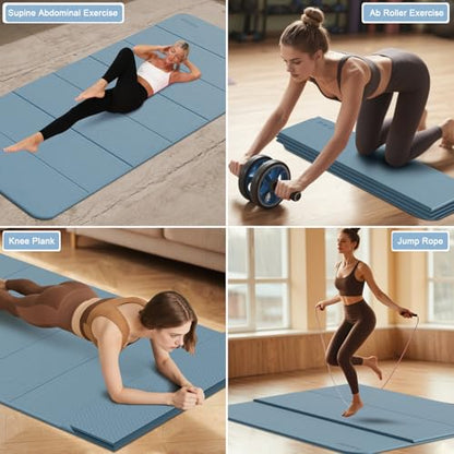PAIDU Foldable Yoga Mat thick- 2/5" (10MM) TPE Non-Slip Design, Quick Fold，Easy Storage, 75x40 Extra Long/Wide for Indoor Yoga, Pilates and Outdoor Travel Workouts