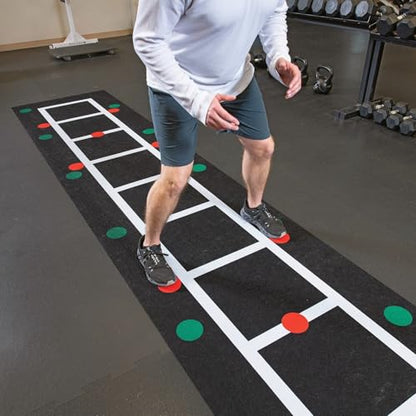 PIG 3-in-1 Exercise Drill Mat | Dot Drills | Speed Agility Training Ladder | Self-Sticking | 3' W x 15' L | Black | PM50820LAN-3X15T-BK