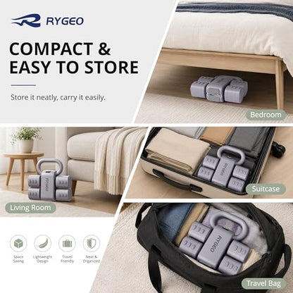 RYGEO Adjustable Dumbbell Set of 2, 4-in-1 Free Weights for Women & Men, Quick-Adjust Hand Weights 2lb, 3lb, 4lb, 5lb, Ideal for Home Gyms, Chest Press Machines & Twisters.