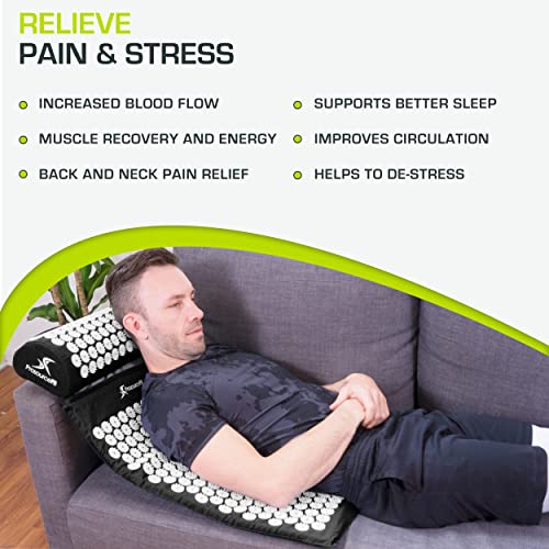 ProsourceFit Acupressure Mat and Pillow Set for Back/Neck Pain Relief and Muscle Relaxation - color: Black/White, size: Large