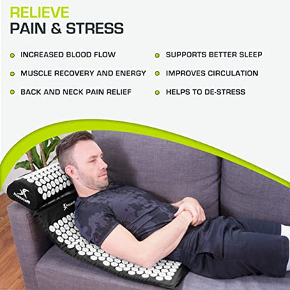 ProsourceFit Acupressure Mat and Pillow Set for Back/Neck Pain Relief and Muscle Relaxation - color: Black/White, size: Large