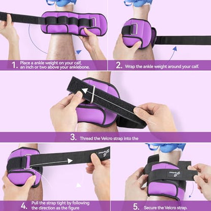Sportneer Adjustable Ankle Weights for Women & Men, Leg Weights Set with Removable Weights, Upgraded with Handles for Easy Adjustment, Comfortable & Secure for Walking, Pilates, Workout