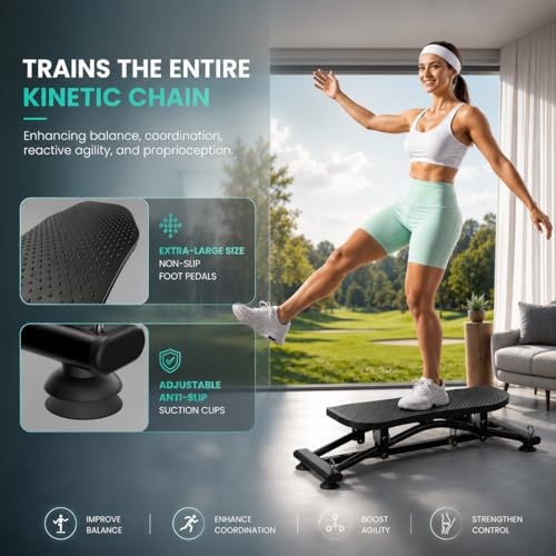 Balance Board for Adults, Rocking Stepper with Resistance Bands, 300LBS Portable Wobble Board, Quiet Side to Side Ski Simulator Trainer Exercise Machine for Home Gym Core Workout