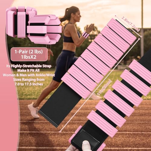 Pilates Wrist and Ankle Weights for Women - Adjustable Weighted Bangles for Men, 2 lbs Weighted Arm Bands Foot Leg Weights for Walking, Yoga, Training, Exercise, Running, Set of 2 (1LB Each) - color: Pink