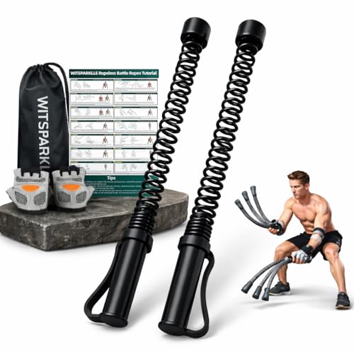 2PCS Ropeless Battle Ropes for Home Gym, Portable Cordless Workout Ropes with Gloves, Bag & Tutorial, Low-Impact HIIT Fitness Equipment for Full Body Cardio and Strength Training