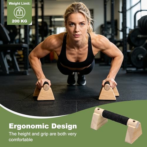 PATIKIL Push Up Bars, Wooden Parallettes Bars, Wooden Push Up Handle with Non-Slip Base and Grip for Strength Training Planks - size: 20cm