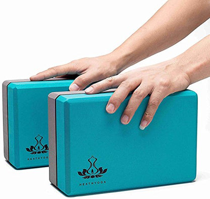 Heathyoga Yoga Blocks 2 Pack with Strap, High Density EVA Foam Yoga Block and Yoga Strap Set to Support and Improve Poses and Flexibility
