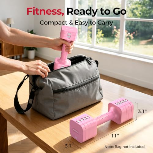 FEIERDUN DB3 5-in-1 Adjustable Dumbbell Set, 6LB/10LB Pair Adjustable Weights for Women at Home, Dual Locking Stable Hand Weights with TPU Soft Handle, Home Gym, Rehab, Pilates, Yoga, Strength Training - color: B-Cute Pink, style: 6LBS Pair (12LBS Total)
