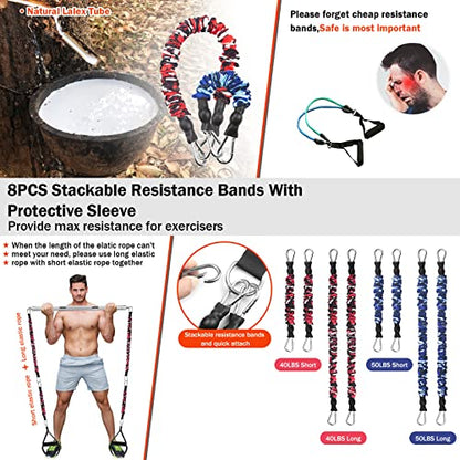 Portable Home Gym Resistance Band Set With8 Anti-Break Bands, Detachable 500LBS Pilates Bar, Full Body Workout Equipment w/Ankle Straps & Door Anchor - style: Silver