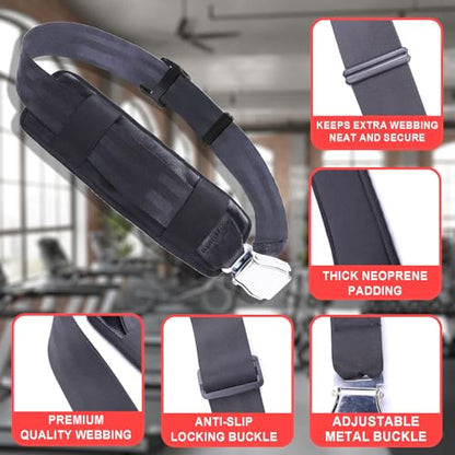 Nordic Curl Stabilizer Padded Strap with Anti-Slip Locking Buckle, Adjustable 63-Inch gym seatbelt for Bench, Nordic Curl, Leg Extensions, Seated Rows & Home Gym Training (black)