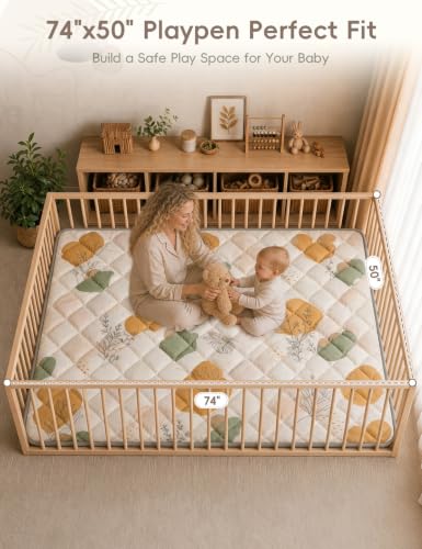 Dessports Baby Play Mat for Floor, 74x50 Thick Washable Foldable Tummy Mat - size: 74x50in