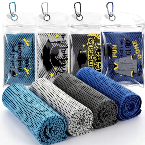 Chumia 4 Pack Cooling Towels (40"x12"), Cooling Neck Wraps, Soft Breathable Chilly Towel, Ice Towel, Microfiber Towels for Yoga, Sport, Running, Workout, Gym, Camping, Fitness & More Activities - color: Dark Blue, Light Blue, Light Grey, Dark Grey, style: