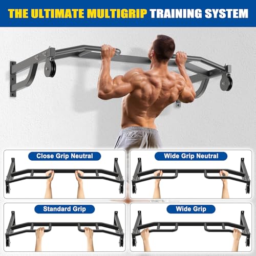 Kipika 48" Ceiling Mounted Pull Up Bar, Heavy Duty Multi-Grip Chin Up Bar,Mounted Pullup Bar, Adjustable Height, Pull Up Bands for Chin Ups & Body Stretching, Ideal for Home Gym and Strength Training - color: 48" Pull Up Bar with 2 Pulleys